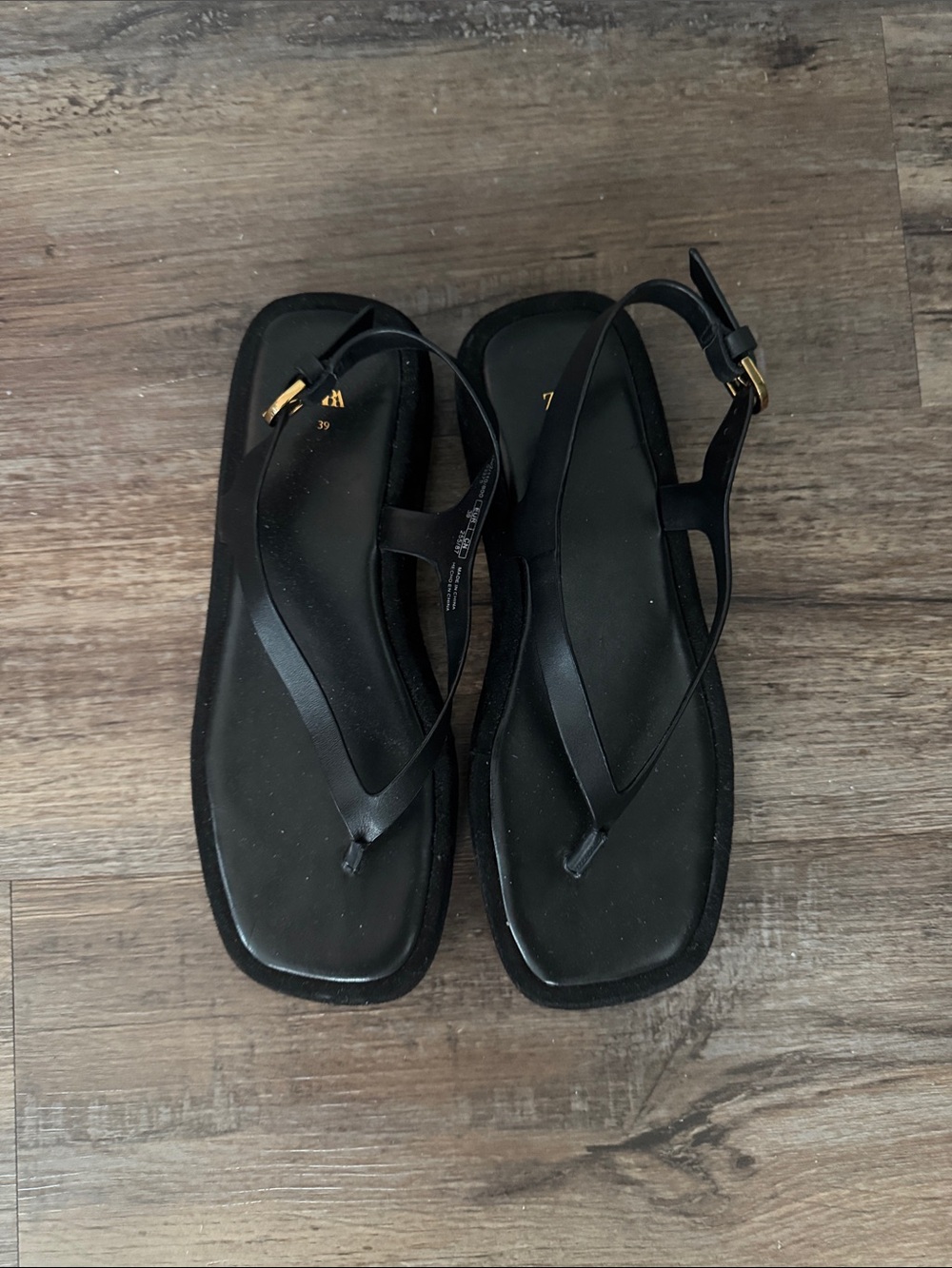 Zara Black Square-Toe Slingback Sandals